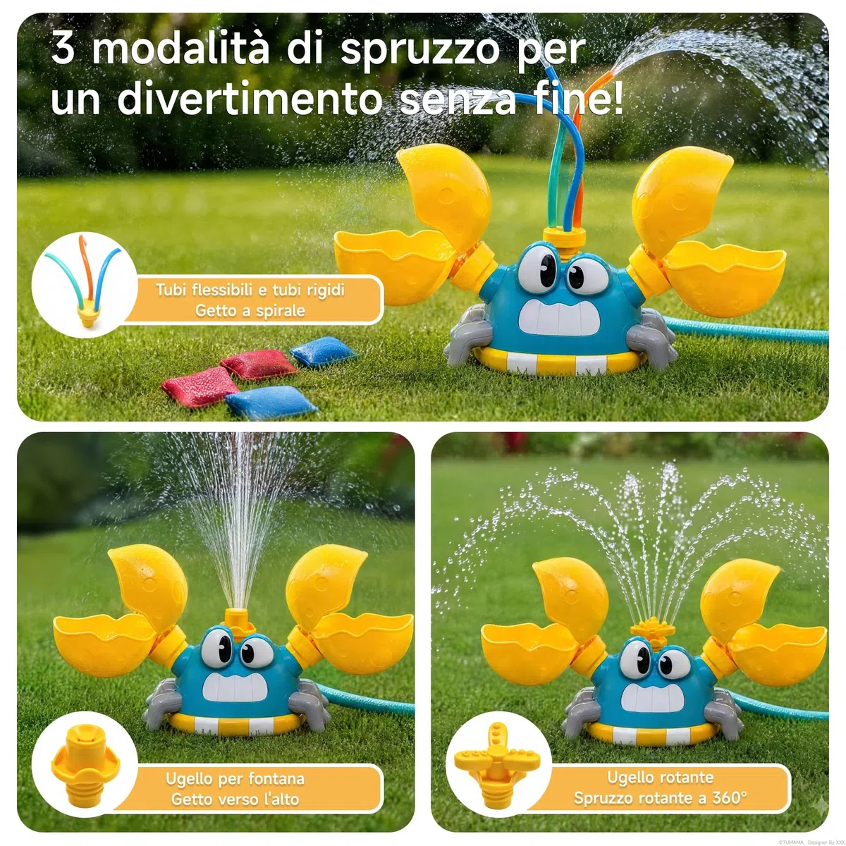 Giochi d'Acqua per Bambini con Cornhole e 3 Getti | Tre modalità di spruzzo, pinze mobili per cornhole, divertimento attivo e coordinazione