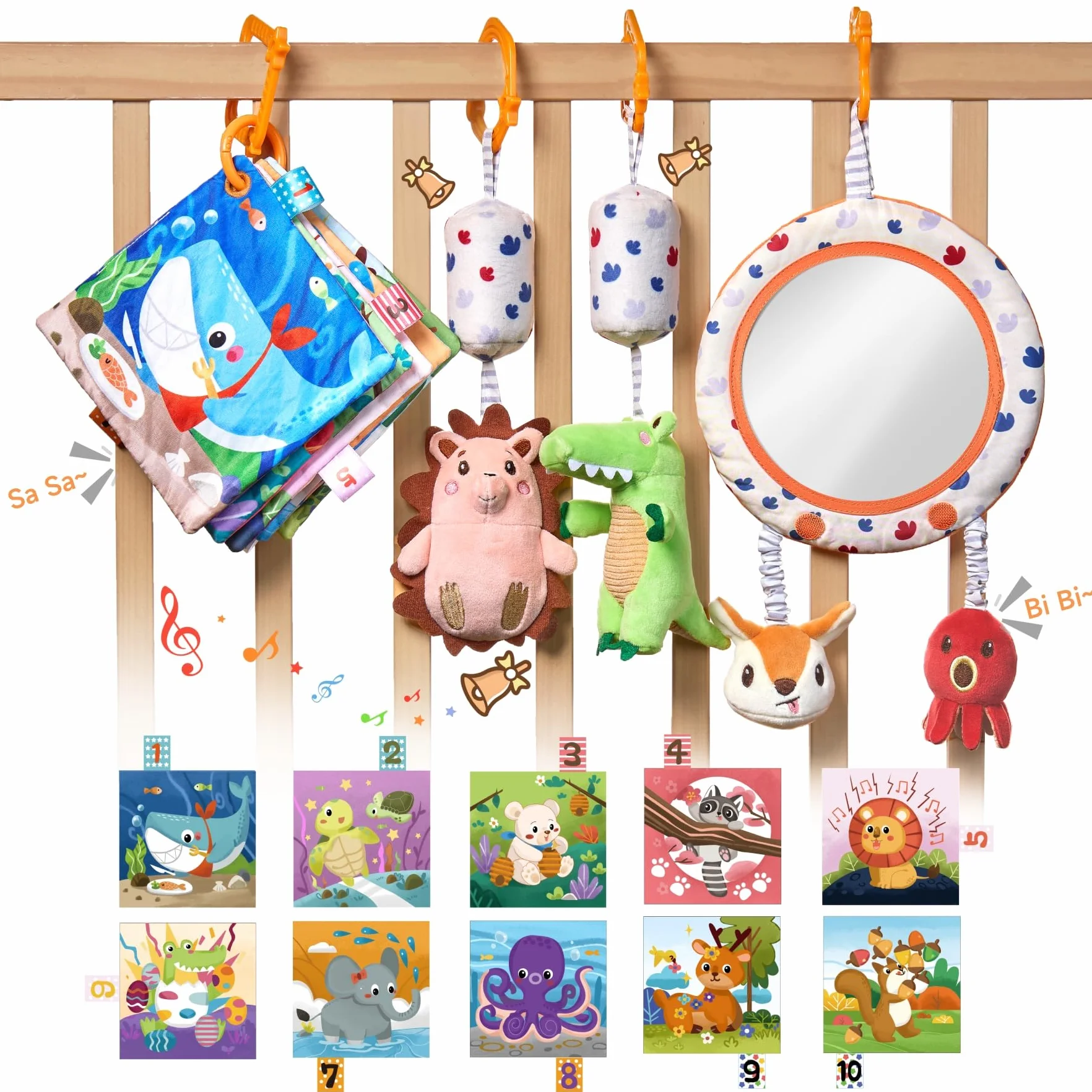 TUMAMA KIDS Giochi Neonato con Giocattoli per Passeggini, Specchio, Libro Morbido, Giochi Montessori Neonato 0-3-6 Mesi, Sensoriali Regalo Neonati Maschio Femmina