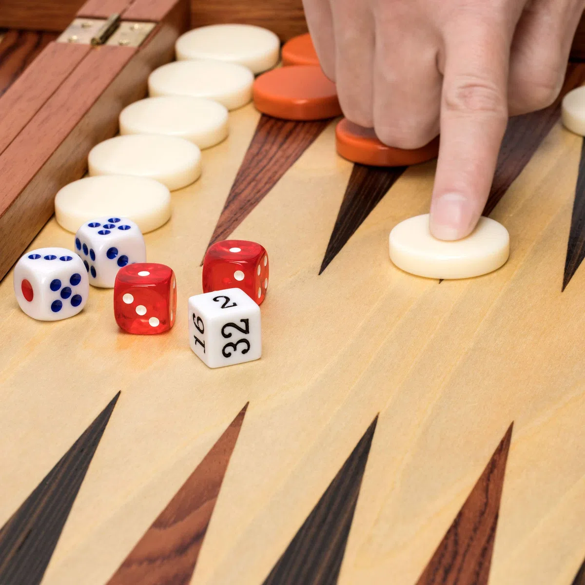 Backgammon Board Game Set Inlaid Wood Case 19''