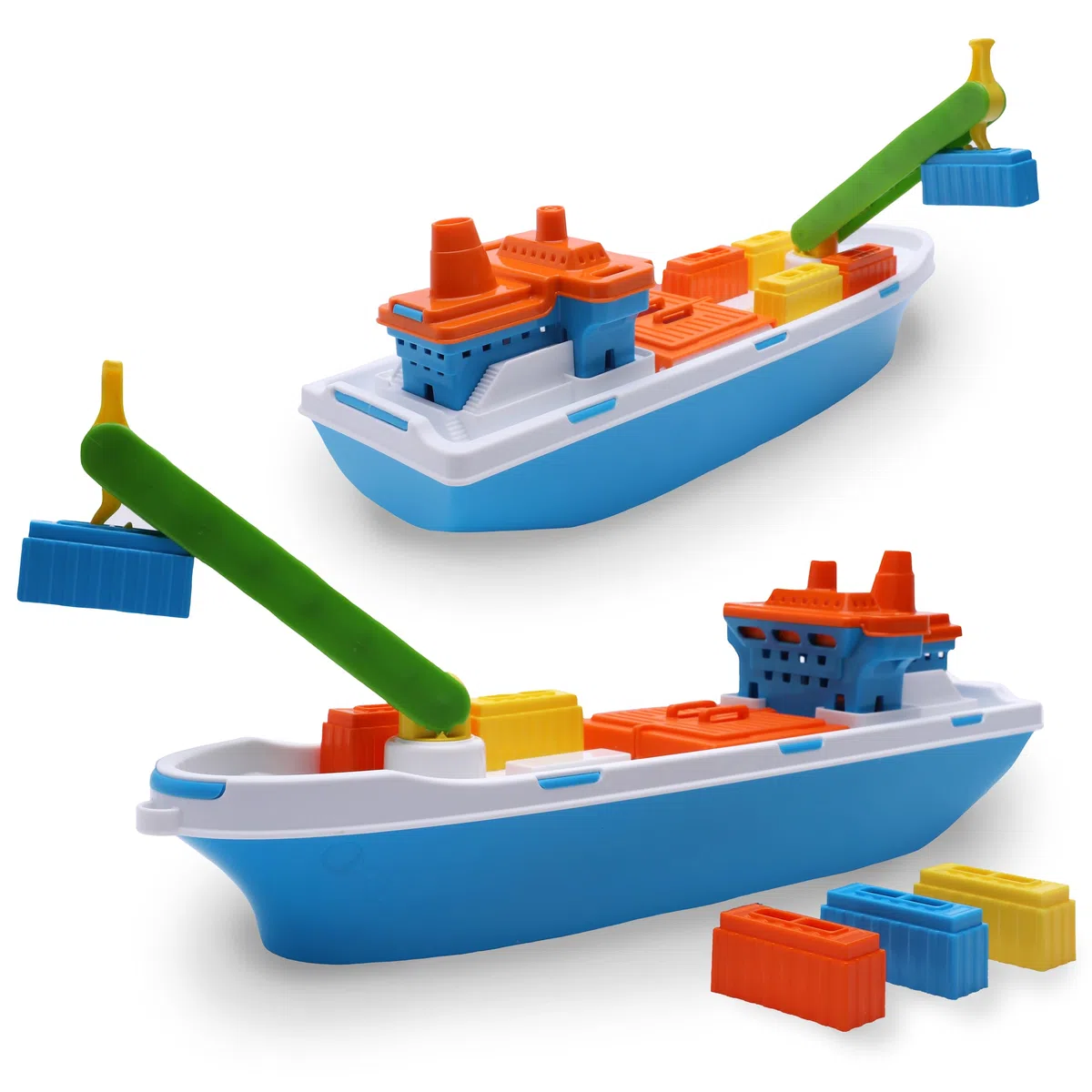 Toyland® 41cm (16") Nave da carico Colorata da con Porte mobili, Gru e 6 contenitori in plastica - Giocattolo Acquatico Galleggiante per Bambini - Giochi da Piscina e da Bagno - 3 Anni +