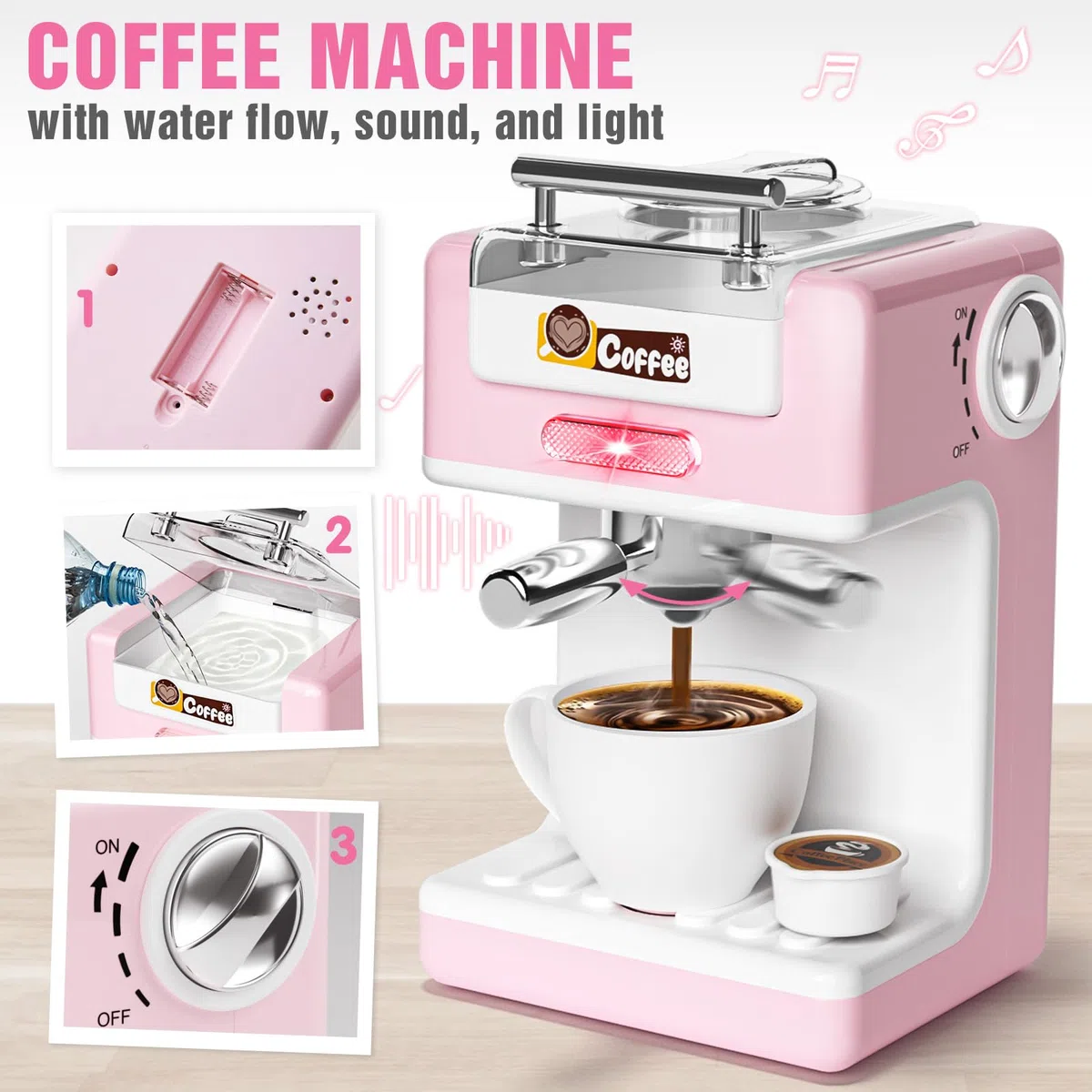 Toyssa Elettrodomestici Cucina Giocattolo per Bambini, Macchina Caffè Frullatore Sbattitore Tostapane, Accessori Cucina Bambini con Luce Sonora, Cucine Giochi Regalo Bambina Bambini 3 4 5 6 7 8 Anni