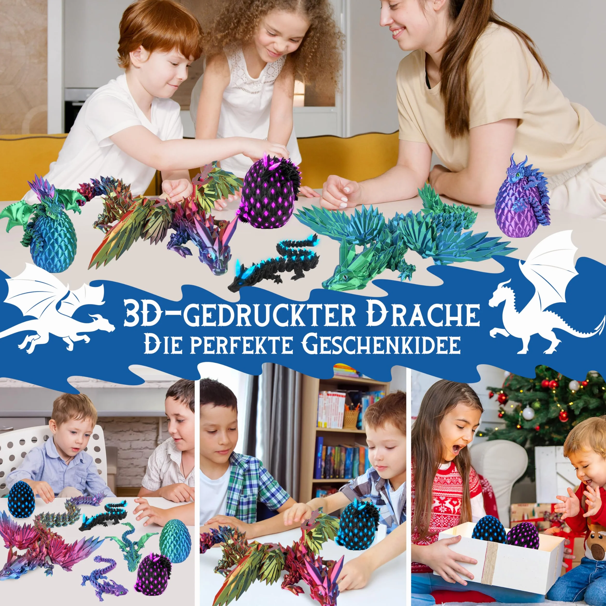 JONRRYIN Uovo Di Drago Stampato in 3D, Drago in Uovo Fluorescente, Giocattolo di Drago, Realistico Drago Giocattolo, Drago Articolato e Giunti Flessibili, Giocattoli da Scrivania