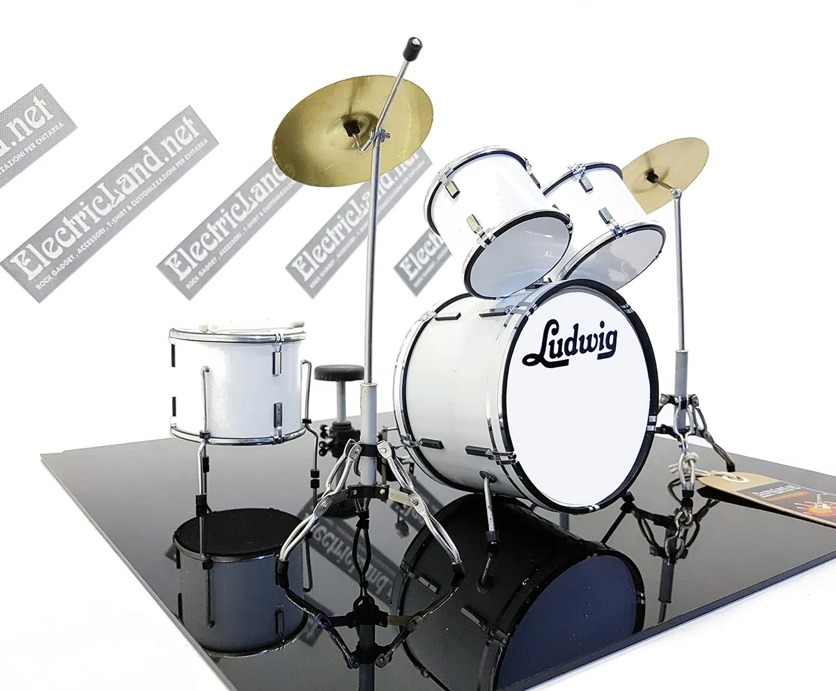 Mini Drum kit Ludwig white miniature rock 25cm model scale 1:4 collectible box set batteria modellino da collezione