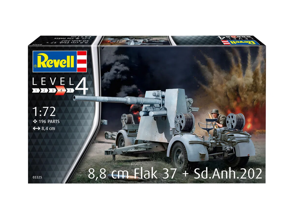 Revell 03325 8,8 cm Flak 37 + Sd.Anh.202 Model Kit 1:72 Scale 03325-Kit modello, scala