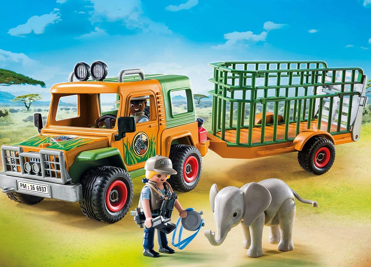 PLAYMOBIL Wild Life 6937 Jeep dei Rangers con Gabbia di Trasporto, dai 4 Anni, Blu