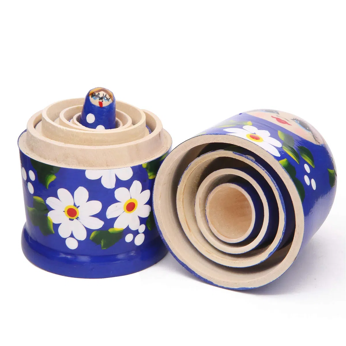 Winterworm Set di 5 Capelli biondi Blu Ragazza impilabile in Legno Giocattolo Bambino Babushka Matryoshka Bambola di nidificazione Russa per Bambini Giocattolo Compleanno