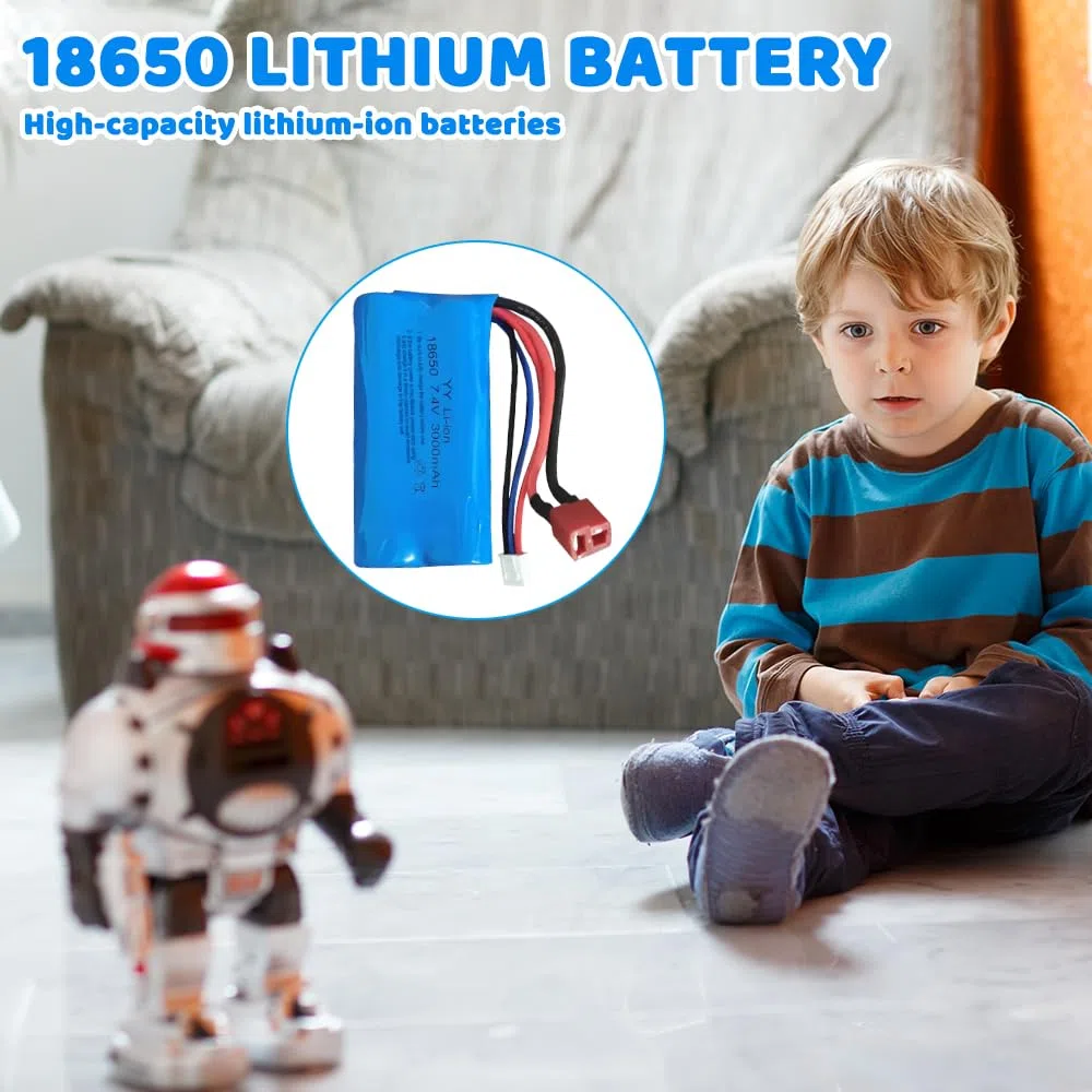Batteria Agli Ioni di Litio, 2 Pezzi Batteria Agli Ioni di Litio 7.4V 3000 mAh, Batterie Ricaricabili con Spina Deans T, Lipo 2s con 1 Caricabatterie per Veicoli RC, Carri armati, Auto, Robot