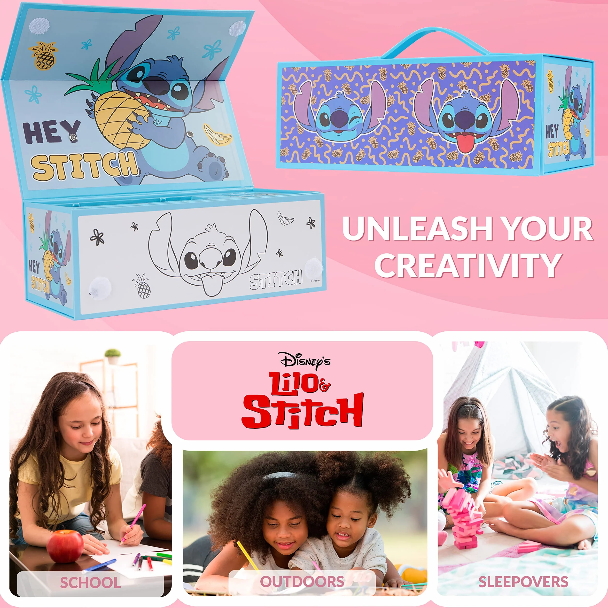 Disney Stitch Valigetta Colori per Bambini con Matite Colorate, Pastelli & Arte Accessori (Blu Stitch)