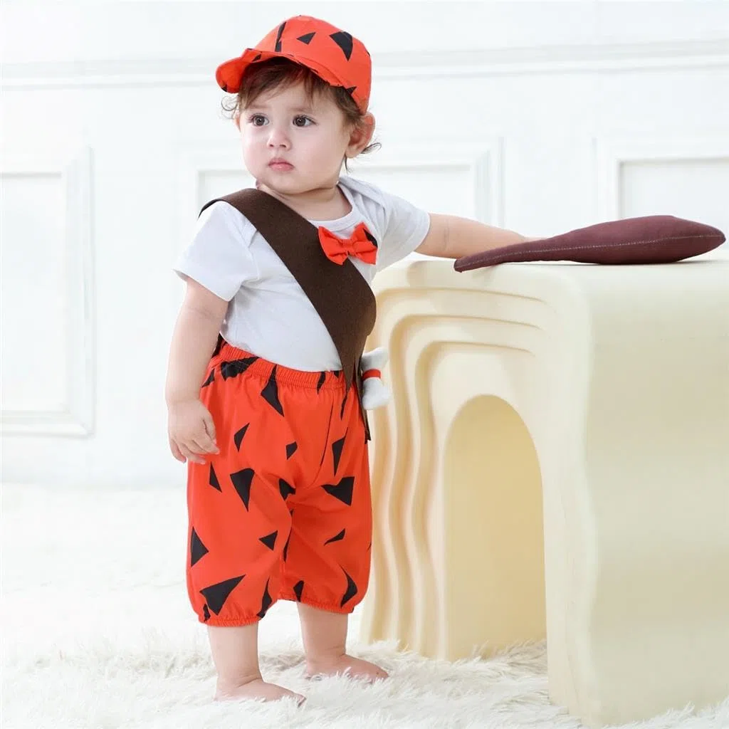 Lito Angels Vestito Costume da Ciottolina Flintstones con Cappello e Mazza per Bimbo Taglia 3-18 mesi