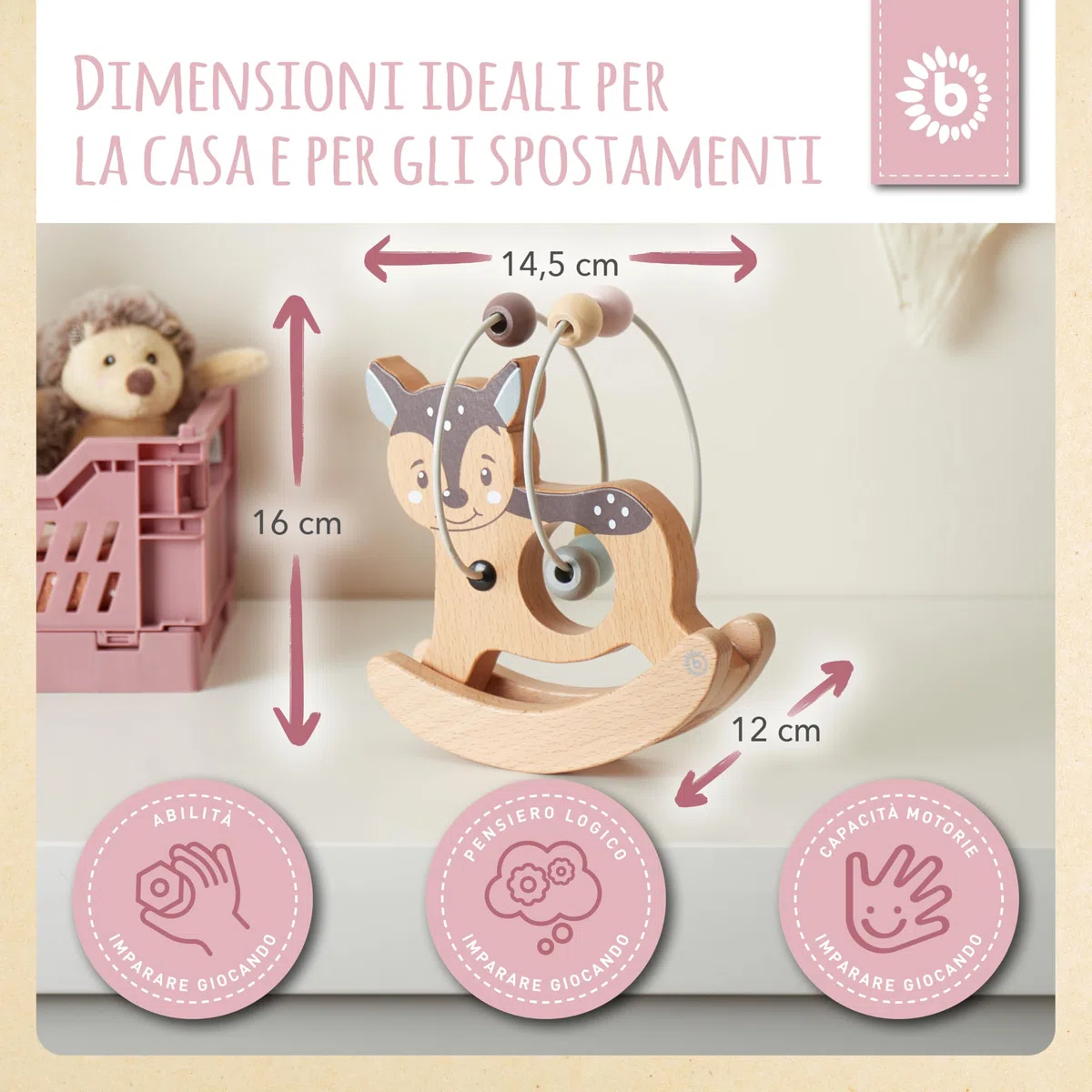 Bieco Fiocco per moto REH con bilanciere | Giocattolo motorio a partire da 1 anno | Simpatico labirinto gioco in design REH | Giocattolo per bambini in colori tenui | Giocattolo in legno per bambini |