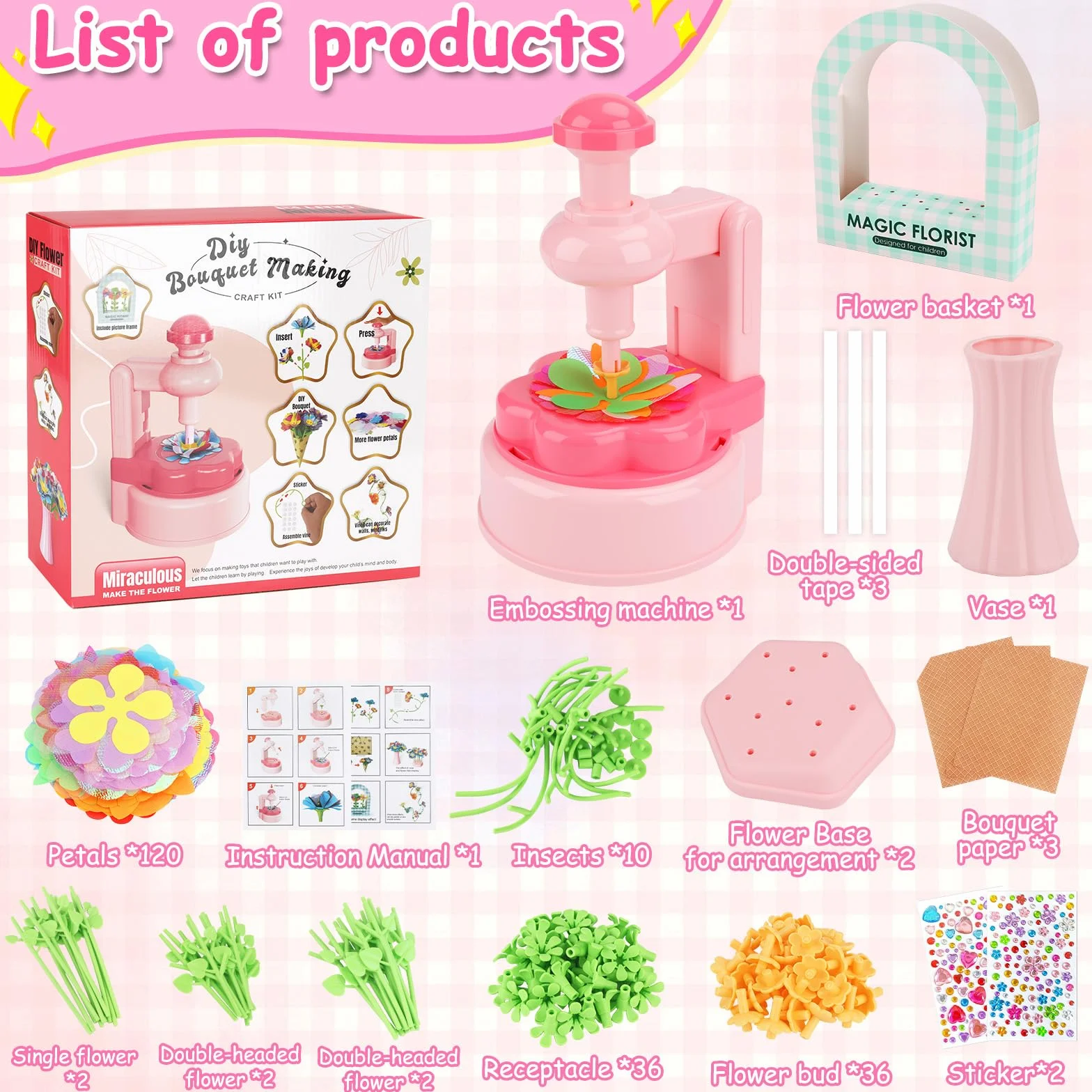 Il Laboratorio dei Fiori,Set fai da te di fiori fai da te per bambini,Kit artigianale con macchina per la produzione di fiori bambini,DIY kit creativo regalo giocattoli bimba 3 4 5 6 7 8 9 anni