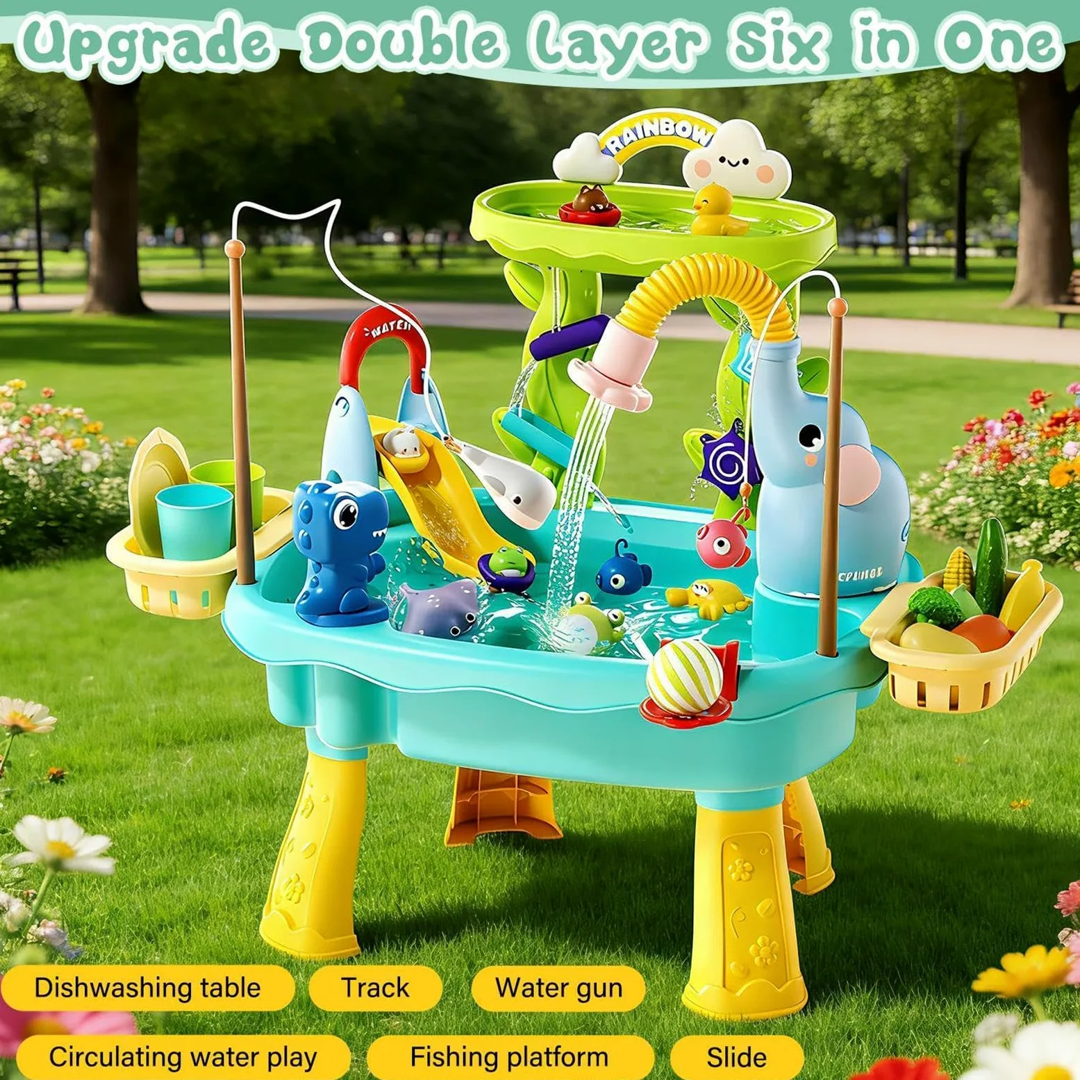 Tavolo d'acqua per bambini, giocattolo con pompa elettrica, giocattolo acquatico estivo, per bambini prescolari, cortile, giardino, spiaggia, campeggio, asilo, bagno, sala giochi, vacanze