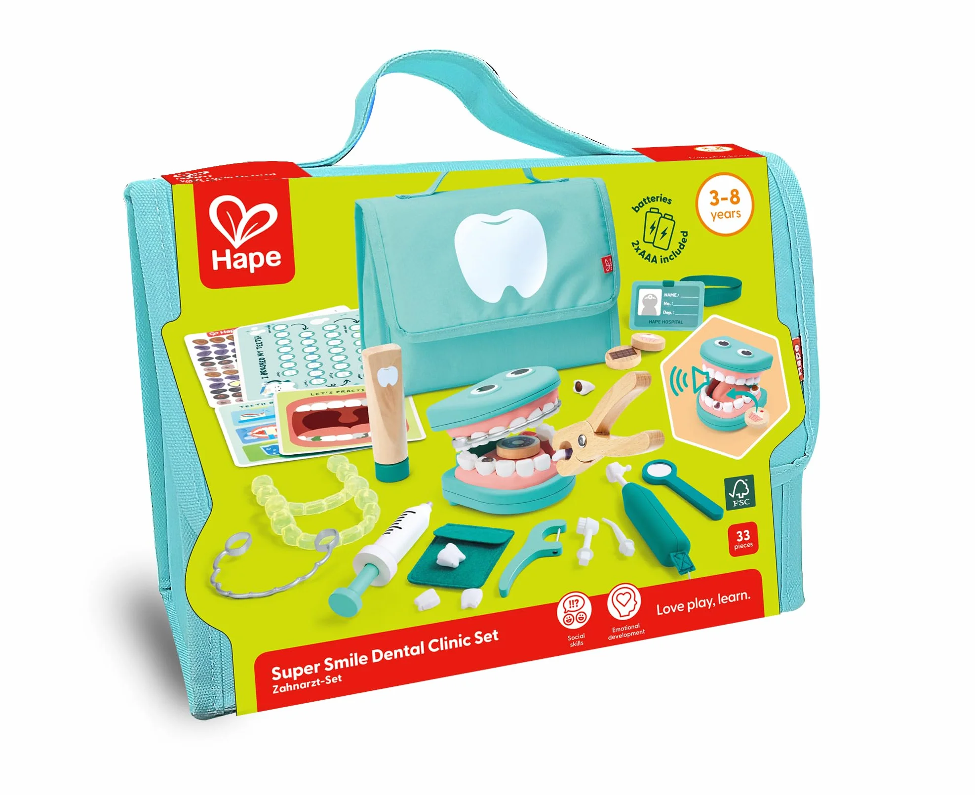 Hape Kit Dentista, Set da Gioco di Ruolo per Bambini, Gioco educativo con Strumenti realistici