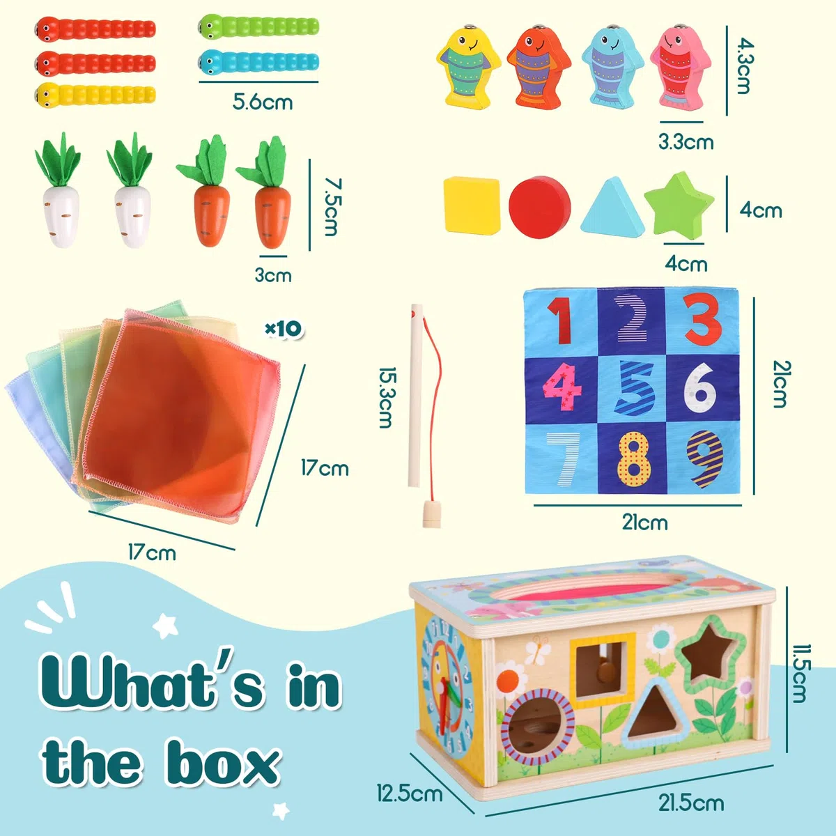 LZDMY Giochi Montessori Bambino 6-18 Mesi, 6 in 1 Scatola Fazzoletti Montessori Bambini 1 2 Anno Bambina,Cubo Multiattivita Legno, Giocattoli Educativi Sensoriali, Giochi Pesca, Giochi Neonato Regalo