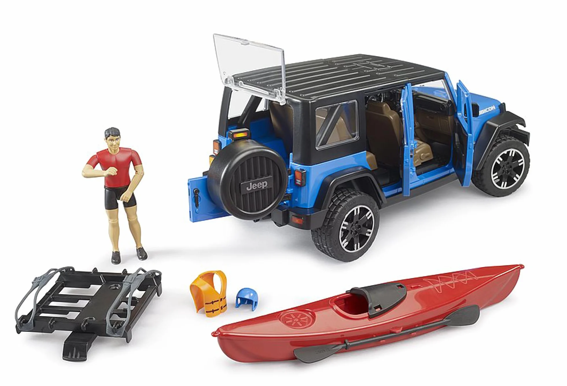 bruder 02529 - Jeep Wrangler Rubicon Unlimited con kayak e figure - 1:16, Veicolo fuoristrada, veicolo fuoristrada, automobile