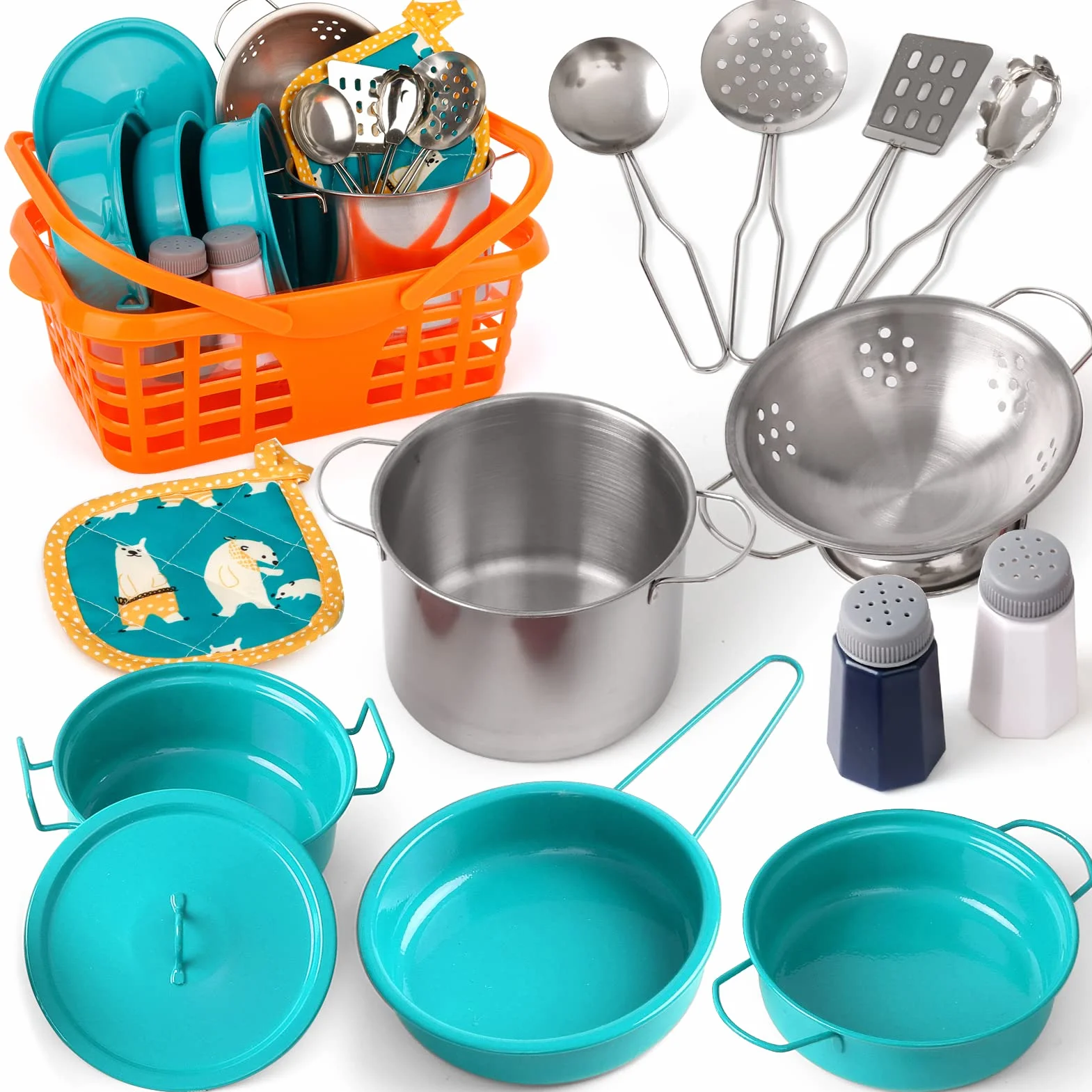 Set Pentole Giocattolo e Cucina Accessori per Bambini, Pentoline Giocattoli e Utensili Cucina per Bambina Pentolini Gioco Bambino 3 4 5 6 7 8 anni (Verde)
