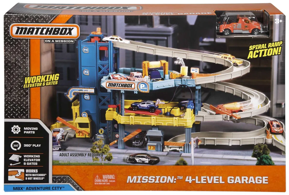 Matchbox Garage a 4 Livelli, Playset con Veicolo Incluso, Giocattolo per Bambini 3+ Anni, Multicolore, CJM67
