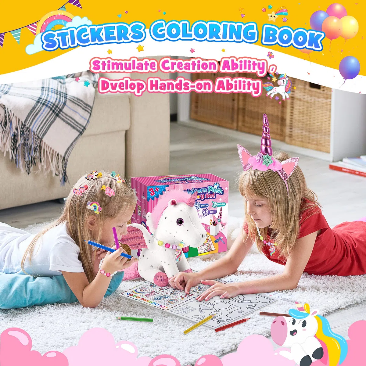 EUCOCO Peluche Unicorno Bambina Regalo, Regalo Bambina 3-7 Anni Giocattoli Unicorno Kit Pittura per Bambini 3-8 Anni Femmina Giochi Gioco di Ruolo Bambini 3-7 Anni Regalo Ragazza Braccialetto