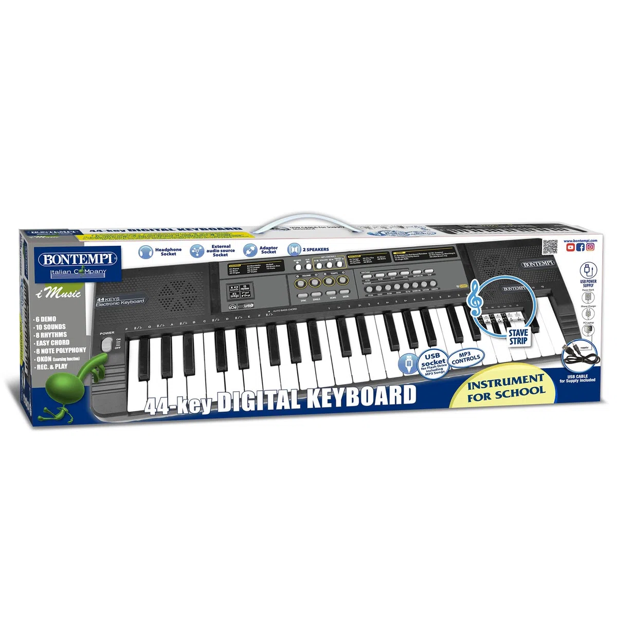Bontempi | MelodyKey - Tastiera a 44 Tasti con Passo Medio, Connessione USB e Opzioni di Ascolto Personale, 555x180x60 mm