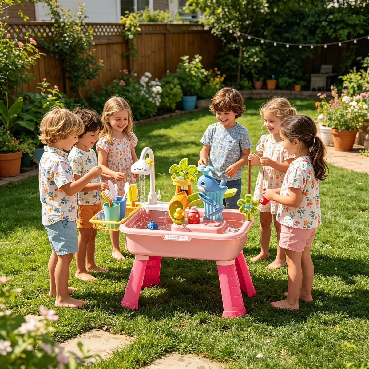 Tavolo Ad Acqua Elettrico Per Bambini | Lavello Da Gioco Aggiornato Con Acqua Corrente E Rubinetto A | Tavolo Sensoriale Per Attività Acquatiche Per Bambini Con Gioco Di Pesca Per 4-8 Bambin-i