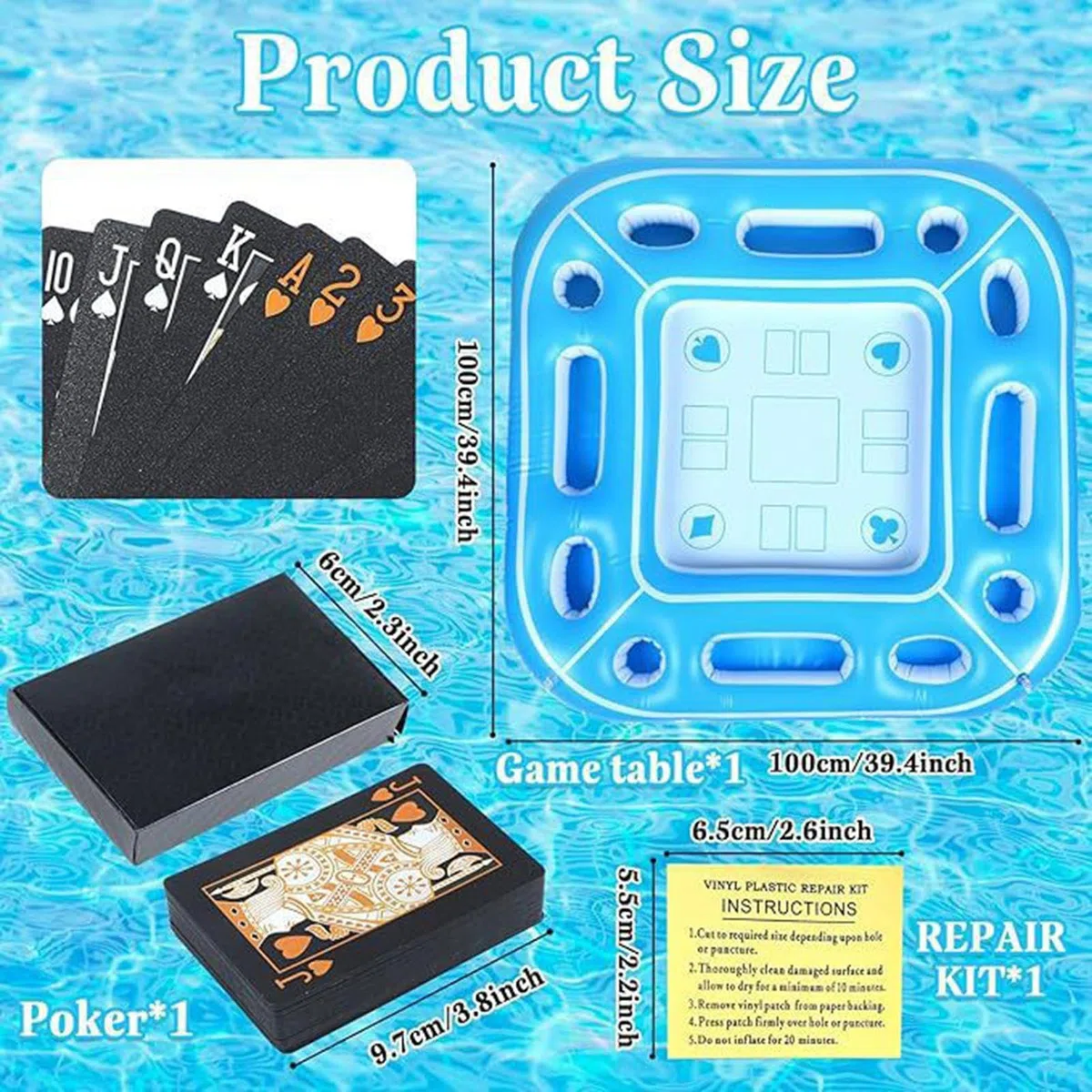 Tavolo di carte galleggianti - Scrivania impermeabile gonfiabile da 39,4 pollici per adulti, con funzione di gioco portatile, tavolo da gioco per piscina per spiaggia, lago, vacanze, materiale in PVC