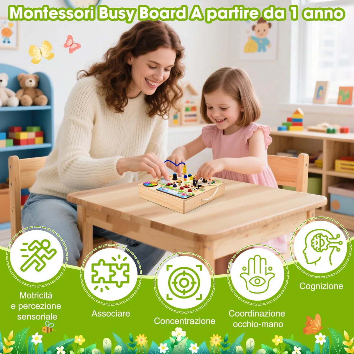 Busy Board Montessoris Activity board 1 anni,Giochi Montessori per Bambini 2 Anno,Busy Board Montessori per Bambini di Gioco Legno 1 Anno,Activity Boards 1 Anno con 29 LED Giocattoli Sensoriali
