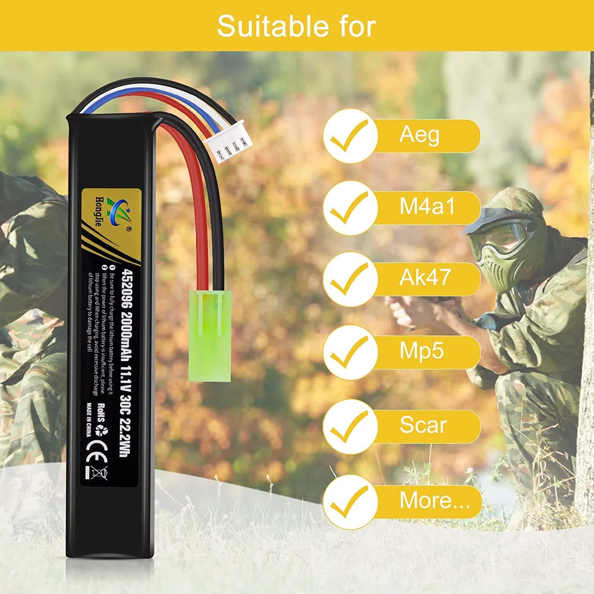 Batteria 11.1V Lipo 2000mAh Softair Batteria Ricaricabile RC 30C Tamiya Spina + Caricatore USB Set per Telecomando Airsoft Fucile Giocattoli