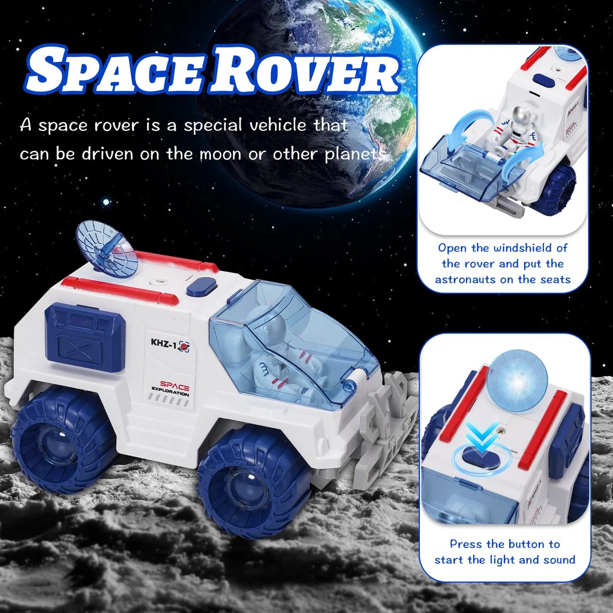 Set da gioco astronautica con luce e suono per ragazzi e ragazze, con 3 personaggi astronauti, 1 razzo spaziale, 2 rovers spaziali, 1 navetta, Astro Venture