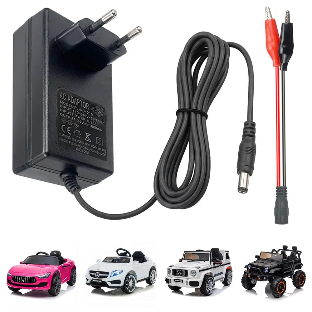 Caricatore per Auto Elettrica 24 V 1000 mA 1 A per Bambini Cavo di Ricarica da 24 V Morsetto a Coccodrillo