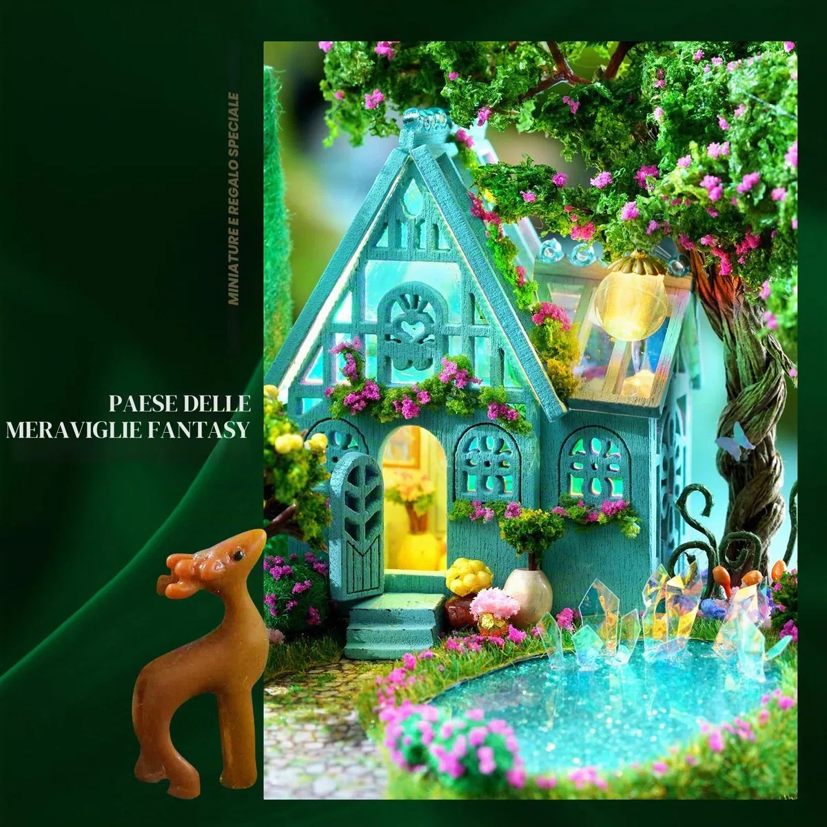 Casa in Miniatura DIY con Mobili, Kit di Costruzione per Adulti, Modellino in Legno da Montare, Compleanni e Natale, Giardino delle Fate