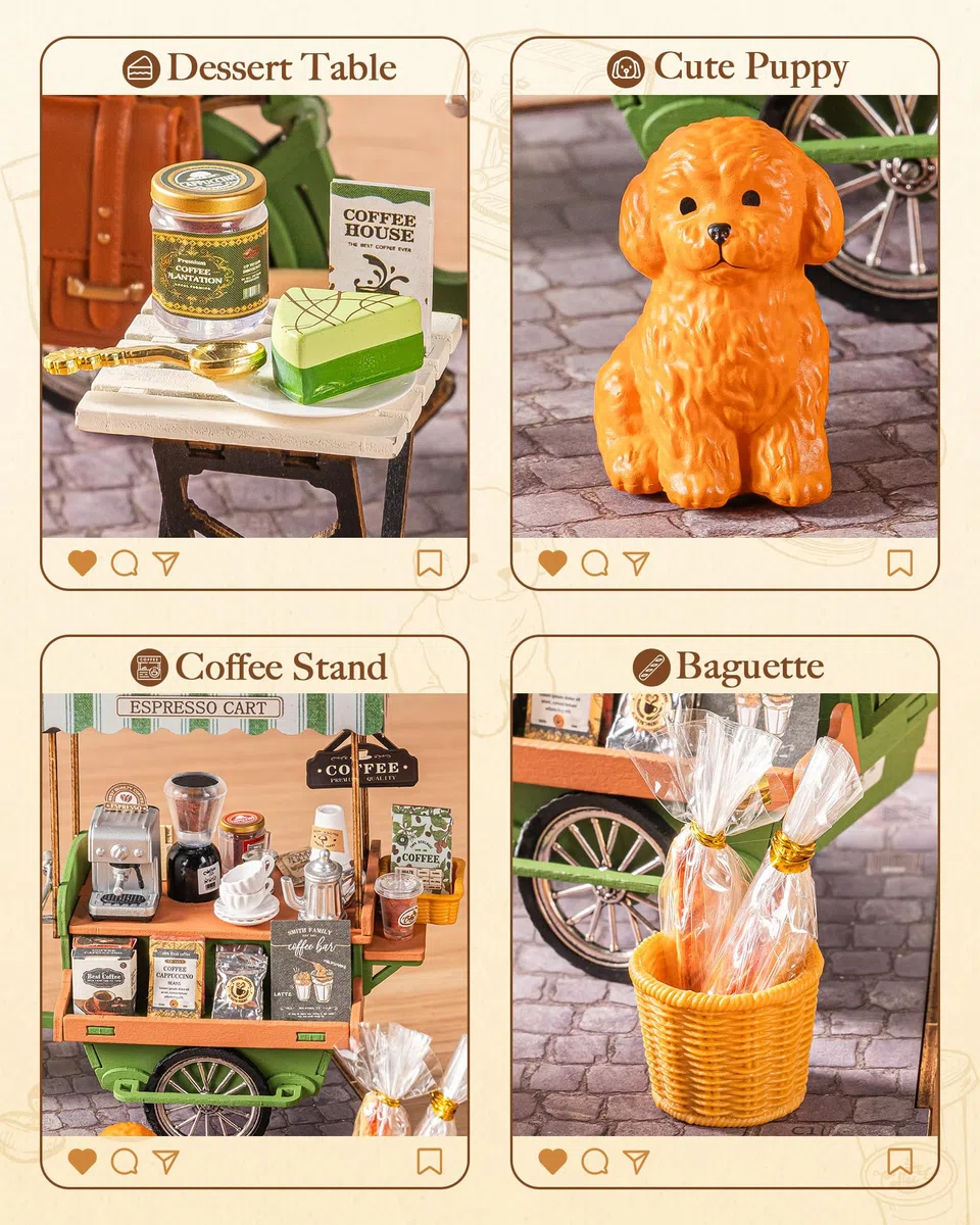 Rolife Casa delle Bambole Carrello del Caffè Aromatico Kit de Modello in Legno Casa in Miniatura Book Nook Decorazione per la Casa Regalo Creativo per Adulti