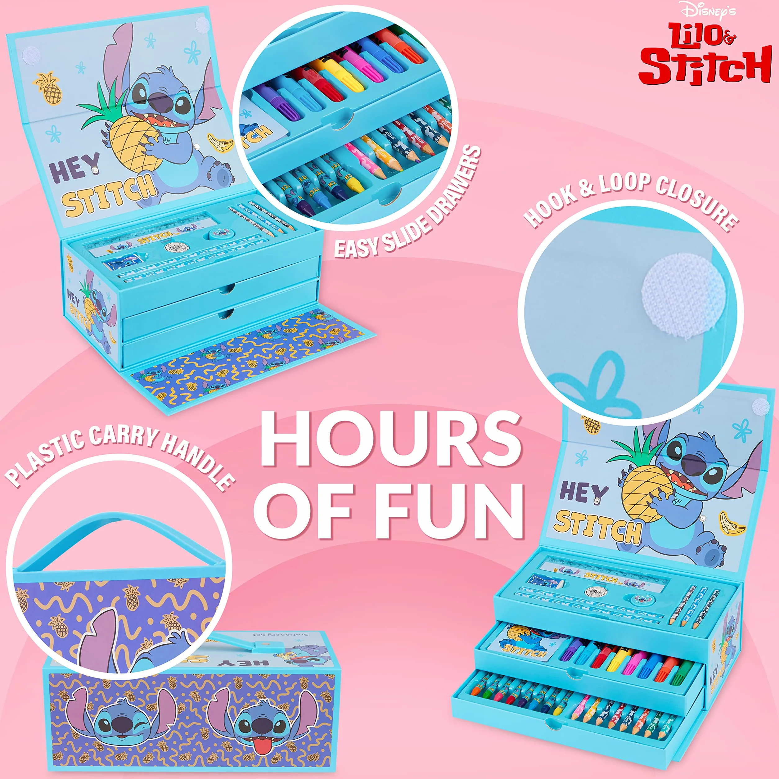 Disney Stitch Valigetta Colori per Bambini con Matite Colorate, Pastelli & Arte Accessori (Blu Stitch)