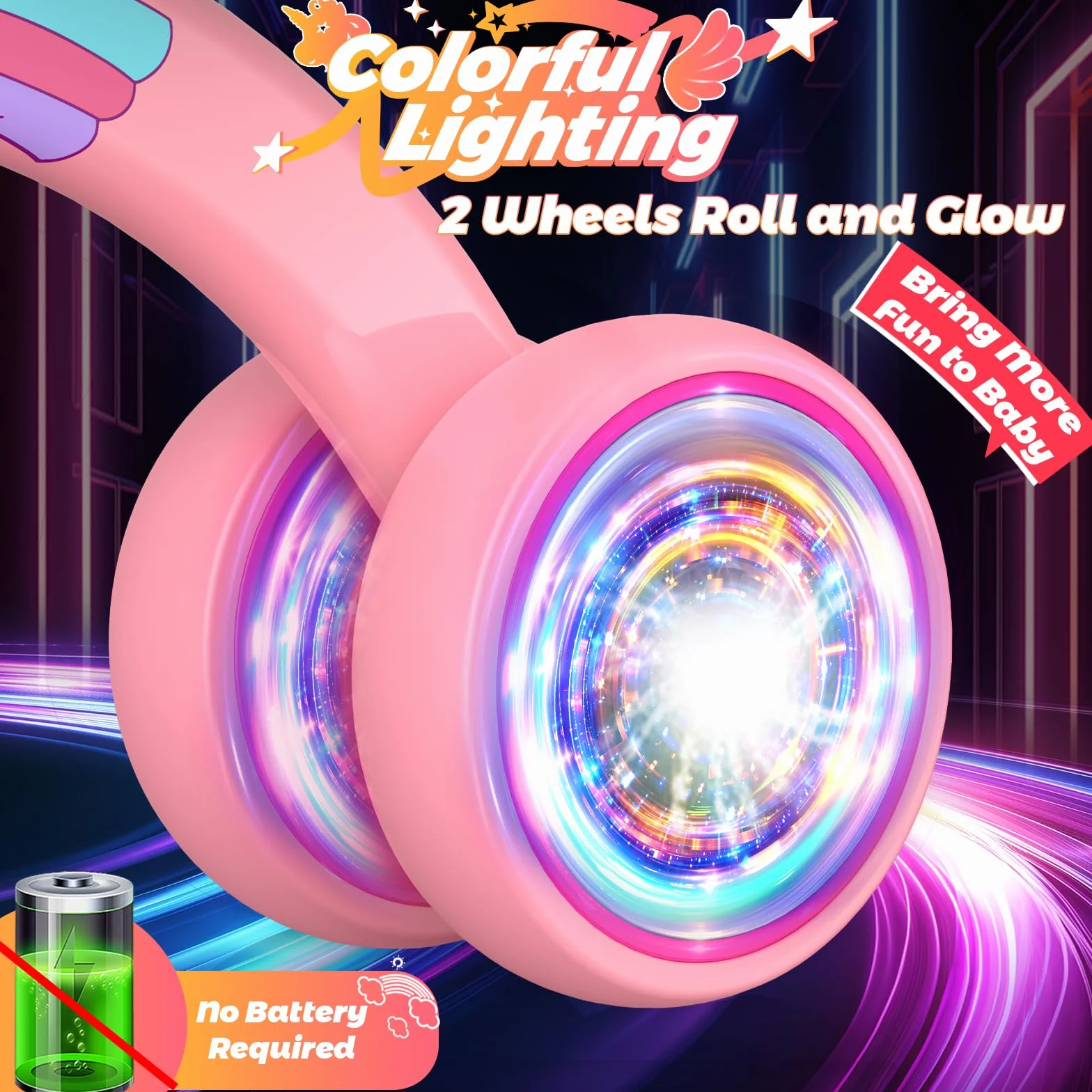 Bicicletta senza Pedali per Bambini 1-2 Anni, Bilanciere con Unicorno, Ruote Silenziose e Lucenti, Regalo per Bambini 1-2 Anni, Regalo di Compleanno, Rosa, Max 25kg