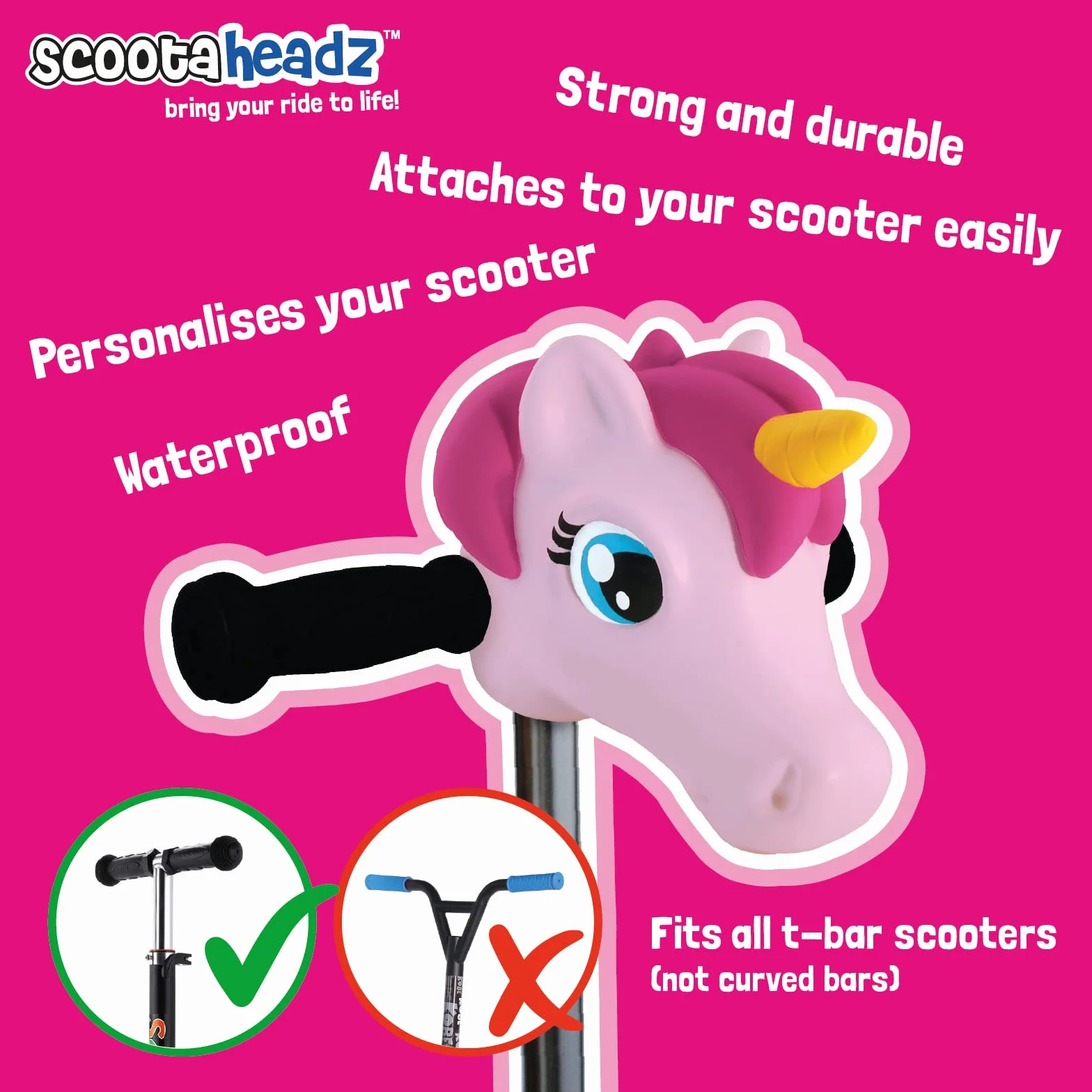Scootaheadz Testa unicorno Accessori per Manubrio Ciclismo Bambini