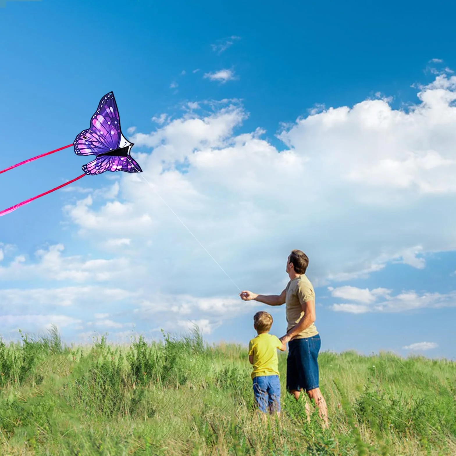 Aquilone a farfalla viola per bambini dai 4 agli 8 e agli 8 anni e adulti facile da volare, 140 x 71 cm, grande aquilone per esterni, parco o spiaggia.