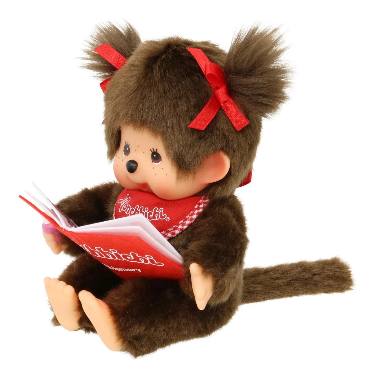 Sekiguchi 221561 - Originale Ragazza Monchhichi, Figura in Peluche con Album Fotografico e Fiocchi, Alta Circa 20 cm in Peluche Marrone