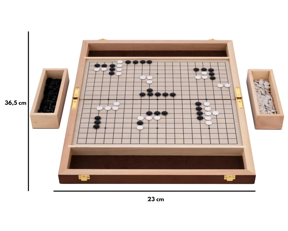 Engelhart-250415 – Gioco del Go Pieghevole – Goban Compatto 36,5 × 23 × 5 cm – 361 Pietre in Plastica 13 mm – Sacca in Feltro – Gioco da Tavolo Tradizionale Giapponese