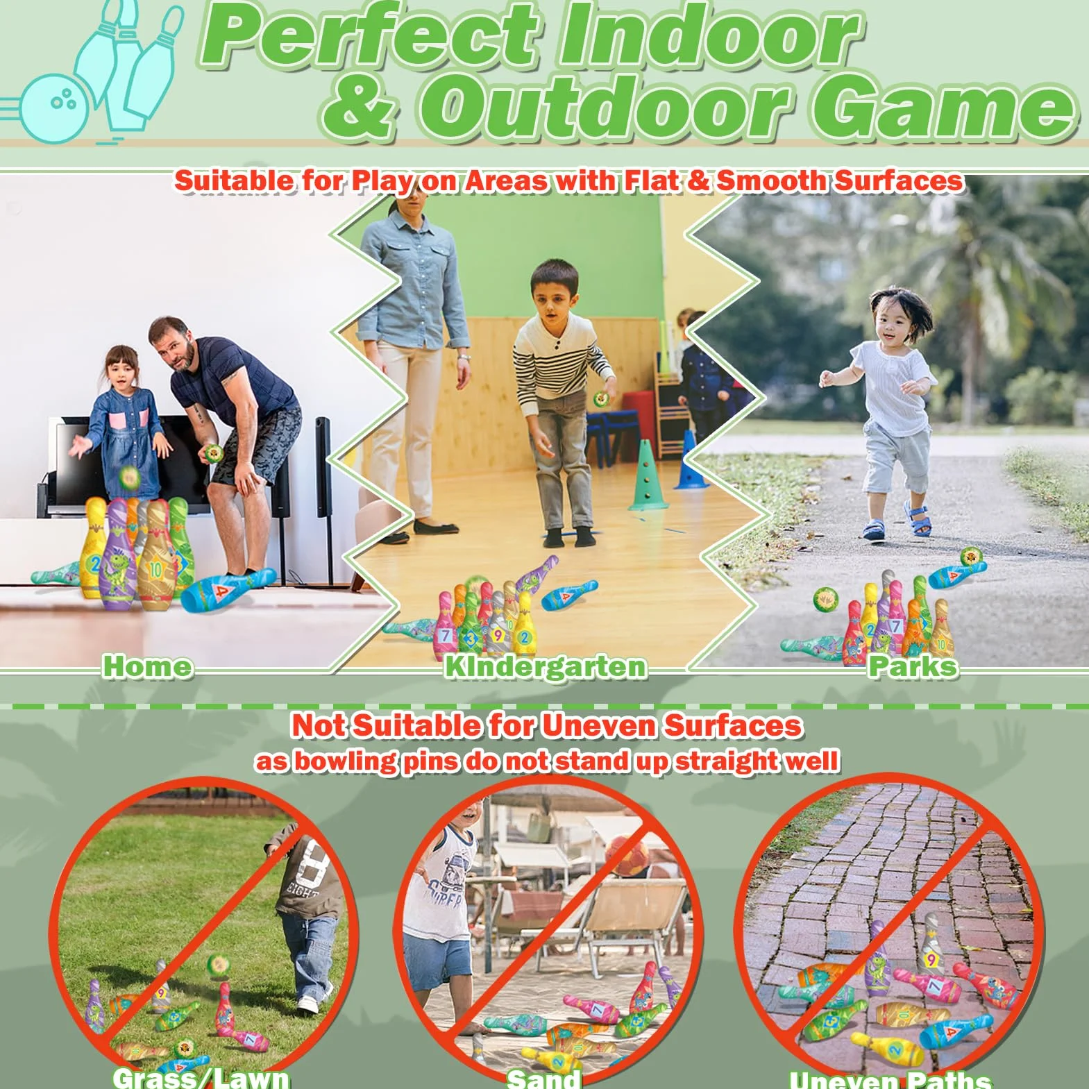 STAY GENT Dinosauro Birilli Bowling Bambini con 10 Birilli e 2 Palle, Morbido Set da Birilli per Bambini Giochi da Esterno Interno, Regali Educativi per Bambino 2 3 4 5 Anni Compleanni di Natale