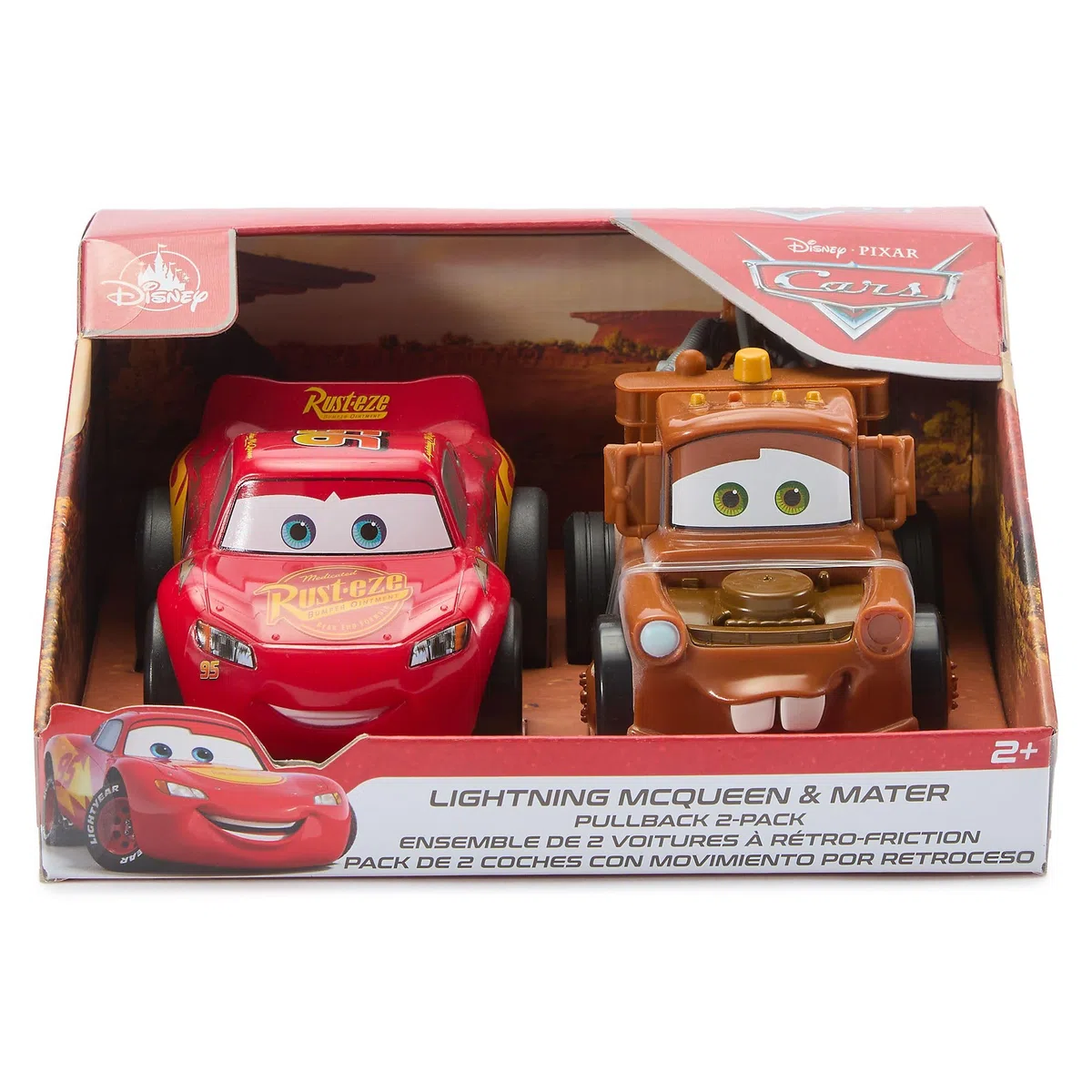 Disney Store Set di Giocattoli a retrocarica Ufficiale Cars, Collezione di Veicoli pressofusi a 2 Pezzi con Saetta McQueen e Cricchetto, Azione da Corsa Disney Pixar Cars