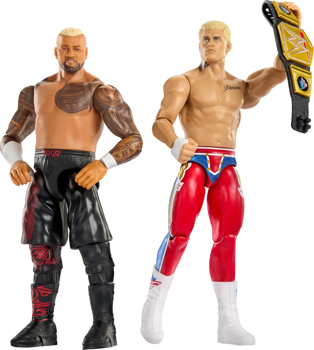 Mattel WWE Main Event - The American Nightmare Cody Rhodes vs Solo Sikoa Series 24, set Showdown da collezione con 2 personaggi snodati e accessori inclusi, 6+ anni, JHJ54