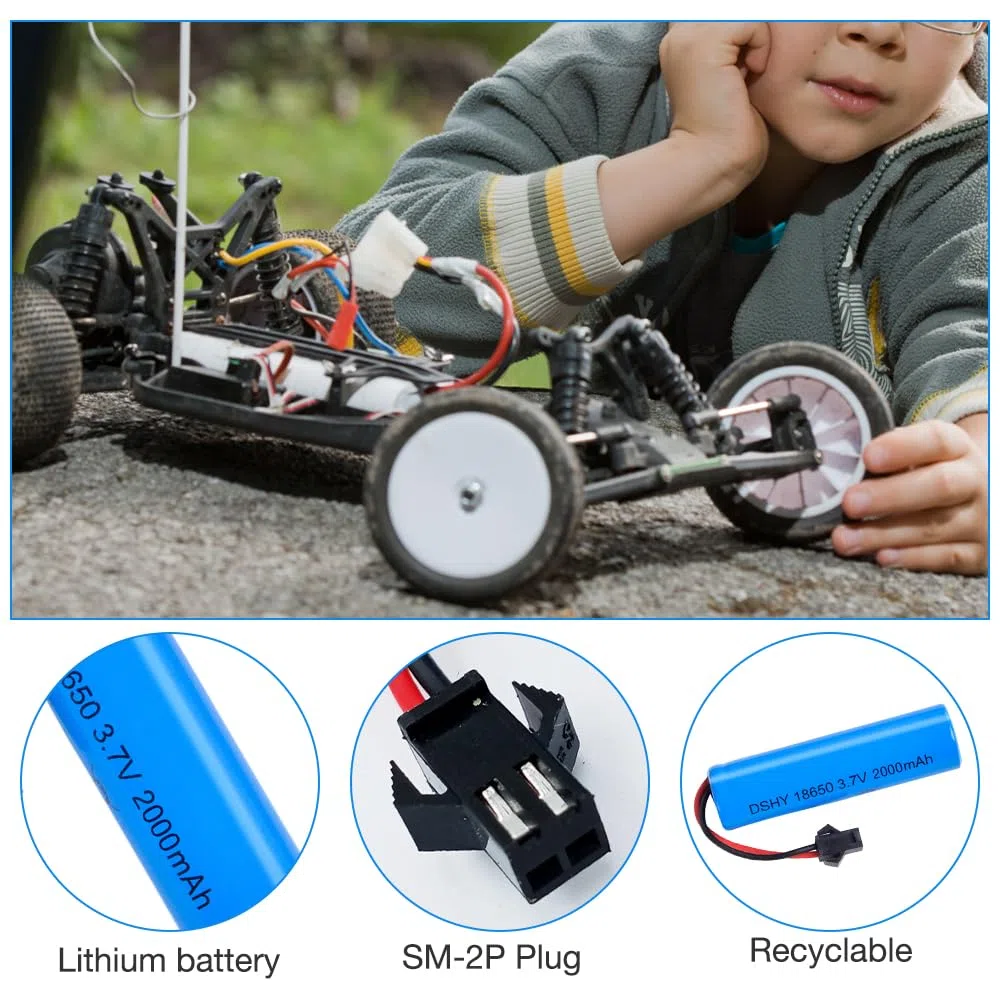 4PCS LiPo Batteria 1800mAh 3,7V RC Batterie Ricaricabili con USB cavo di ricarica e spina SM 2P, RC Batteria al litio 18650 per RC Auto Telecomandato Camion RC Robot