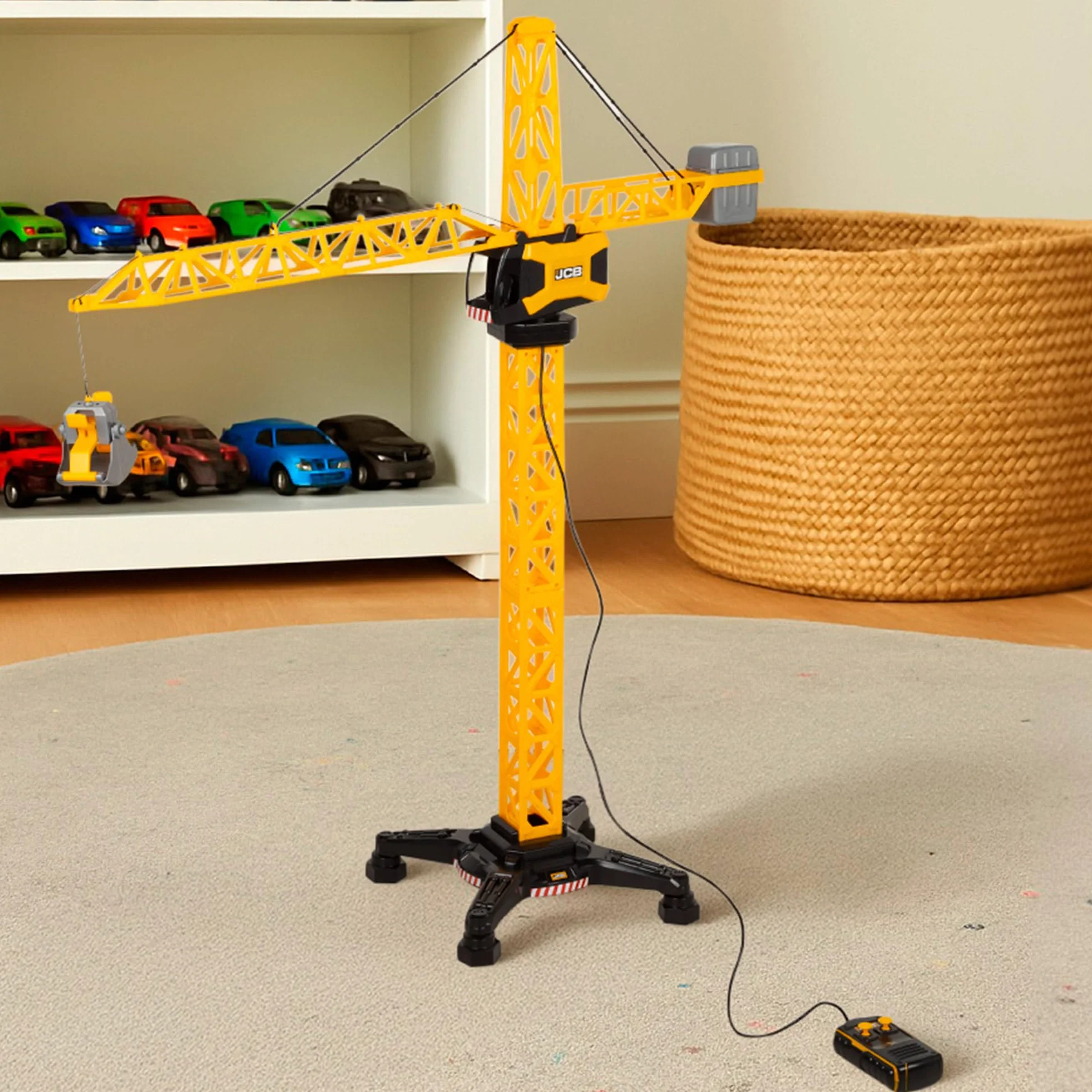 ColorBaby Teamsterz Gru da costruzione, misura grande, oltre 100 cm, telecomando con cavo, gancio di carico, include 3 batterie AAA, design realistico per bambini dai 3 anni (39509)