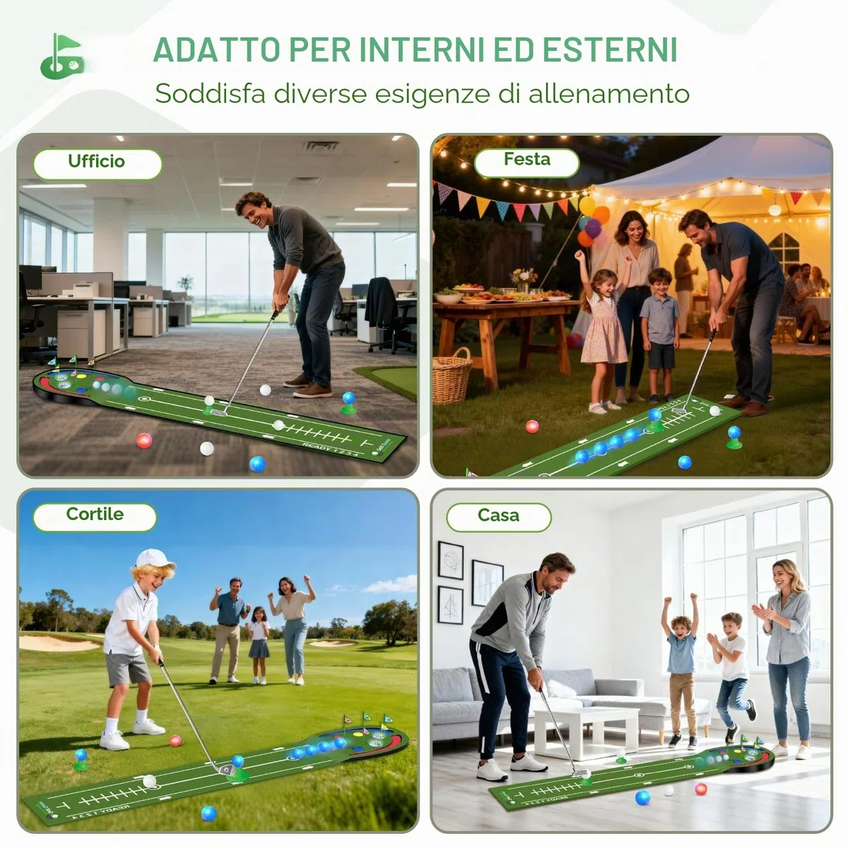 Vatos Golf Game Indoor-Tappetino da Golf per Bambini con Palline e buche a LED, Mazze da Golf, Divertimento al Chiuso e all'aperto per casa, Cortile, Ufficio, Regali per Bambini, Adolescenti e Adulti