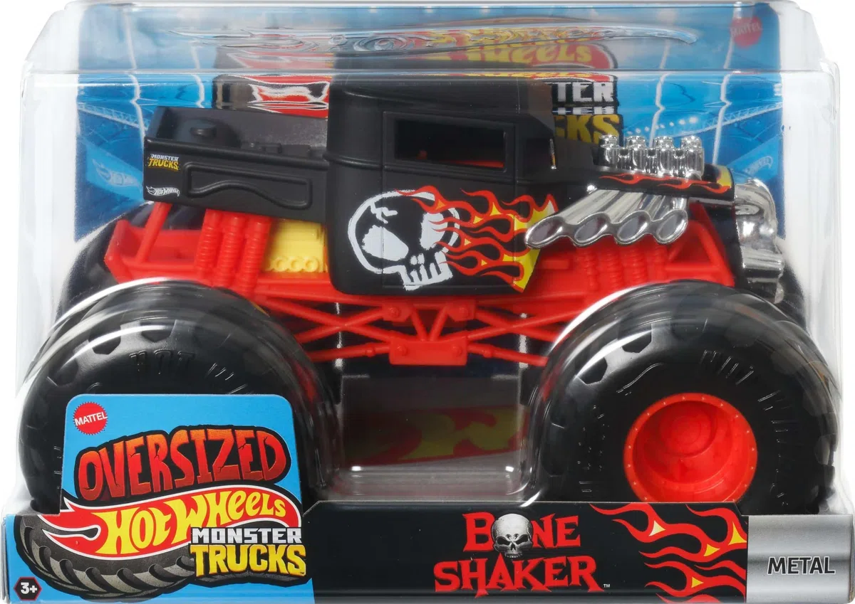 Hot Wheels Monster Trucks, Monster Truck di grandi dimensioni, scala 1:24, camion giocattolo pressofuso con ruote giganti e design alla moda