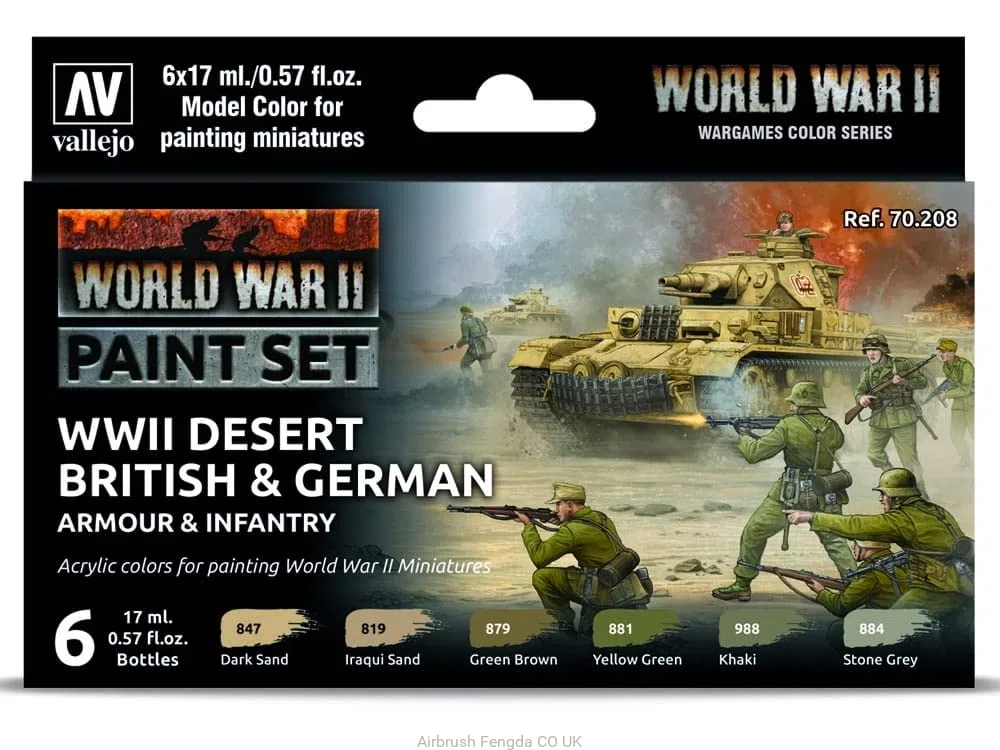 Vallejo 070208 - Set di colori, motivo: fanteria tedesca e britannica, colore deserto WWII