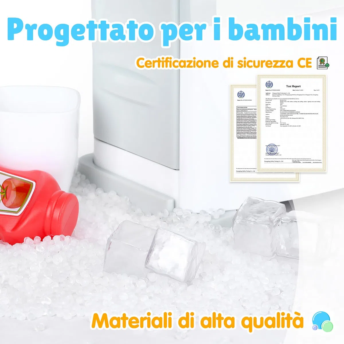 PLAY Frigorifero Giocattolo, Accessori Cucina con Frigo Giocattolo, Giocattoli Alimentari, Cubetti di Ghiaccio, Effetti Sonori Realistici, Set di Cucina Giocattolo per Bambini da 3+ Anni - Bianco