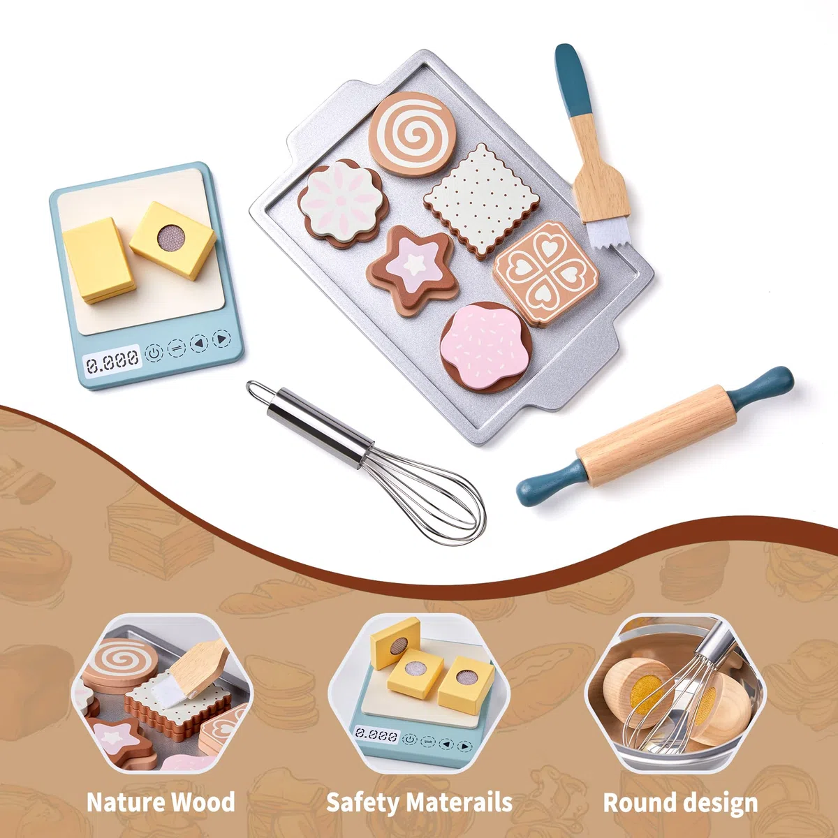 Set di alimenti da gioco in legno per bambini piccoli Giocattoli cibo pretend play accessori da cucina con borsa della spesa