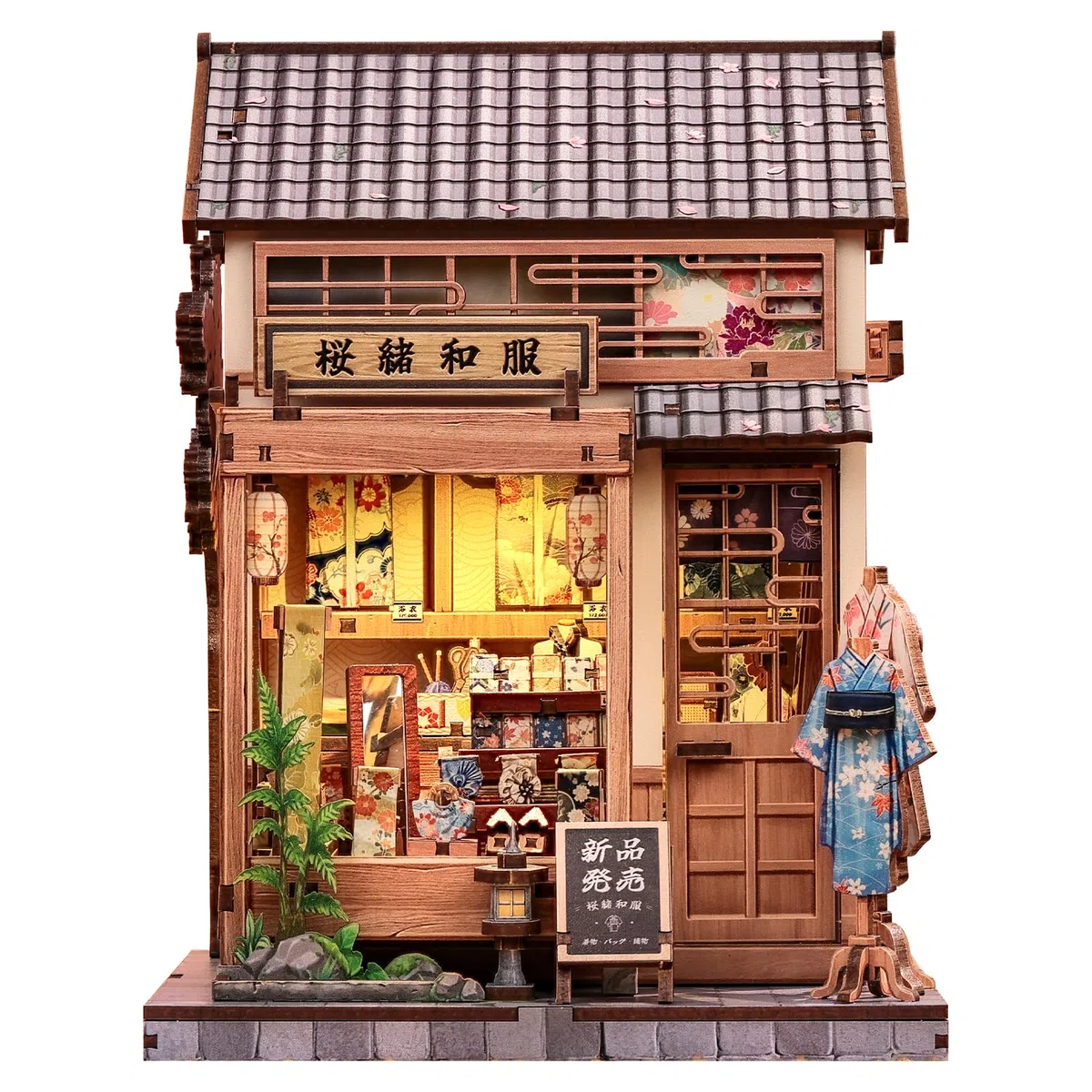 Fsolis Kit Book Nook, casa delle bambole giapponese in miniatura, kit artigianale in legno 3D per adulti, decorazione per libreria, regalo (Sakura O kimono Shop)