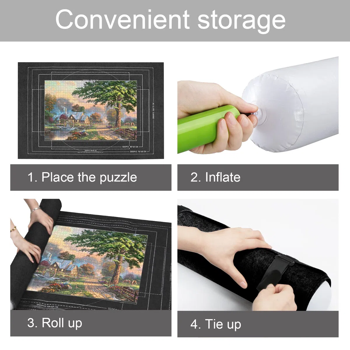 Zaloife Puzzle Mat 2000 Pezzi, Rotolo Puzzle, Accessori Puzzle, Tappetino Puzzle in Feltro, Puzzle Roll Up, Puzzles Saver, Puzzle Pad, Tappeto Puzzle Portatile, Base Puzzle Nero