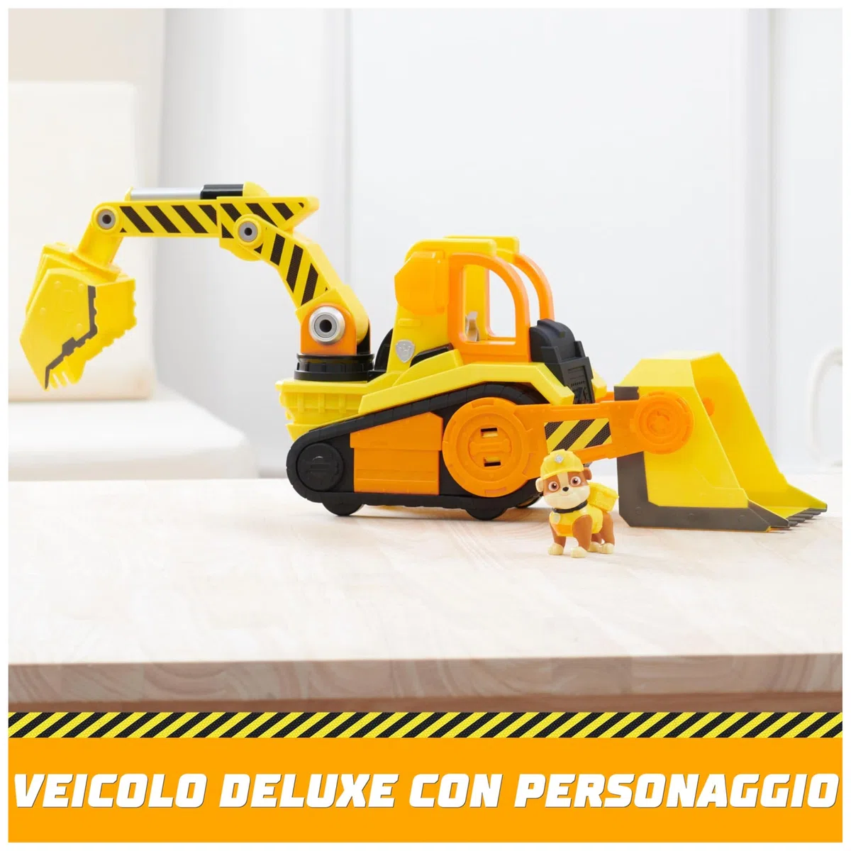 Rubble & Crew, Veicolo da lavoro Deluxe di Rubble, Bulldozer da cantiere con luci, suoni e personaggio, giocattoli per bambini e bambine dai 3 anni in su